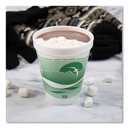 Horizon Hot/Cold Foam Drinking Cups, 12 oz, White/Green, 25/Bag, 40 Bags/Carton (12J16H)