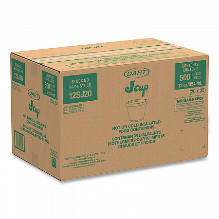 Food Containers, 12 oz, White, Foam, 25/Bag, 20 Bags/Carton (12SJ20)