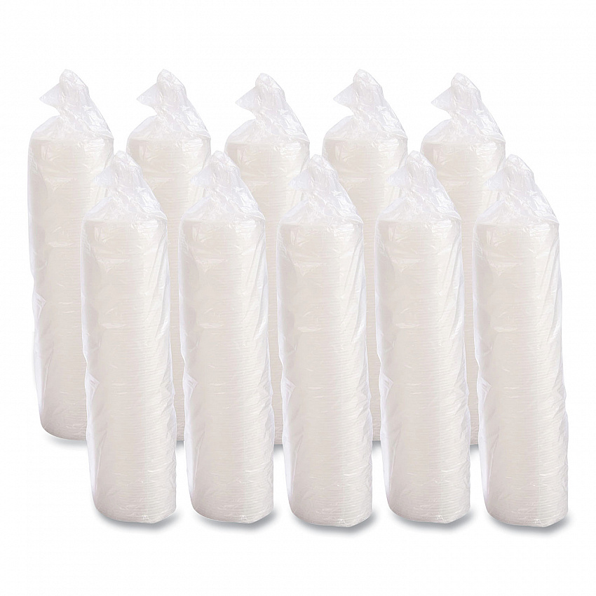 Plastic Lids for Foam Cups/Bowls/Containers, Flat with Straw Slot, Fits 6 oz to 14 oz, Translucent, 100/Pack, 10 Packs/Carton (12SL)