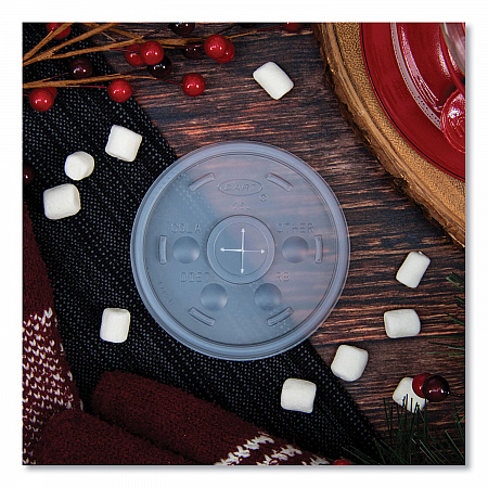 Plastic Lids for Foam Cups/Bowls/Containers, Flat with Straw Slot, Fits 6 oz to 14 oz, Translucent, 100/Pack, 10 Packs/Carton (12SL)