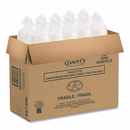 Plastic Lids for Foam Cups/Bowls/Containers, Flat with Straw Slot, Fits 6 oz to 14 oz, Translucent, 100/Pack, 10 Packs/Carton (12SL)