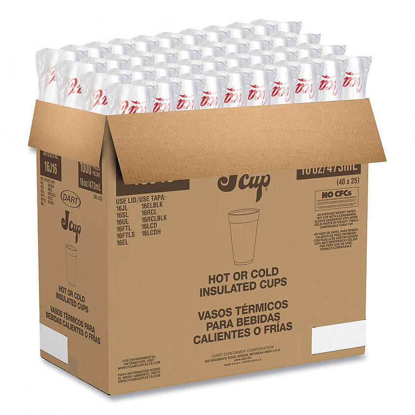 Coca-Cola Foam Cups, 16 oz, White/Red, 25/Bag, 40 Bags/Carton (16J16C)