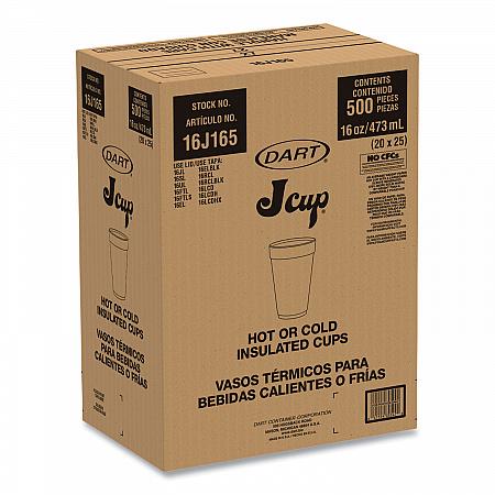 Foam Drink Cups, 16 oz, White, 20/Bag, 25 Bags/Carton (16J165)
