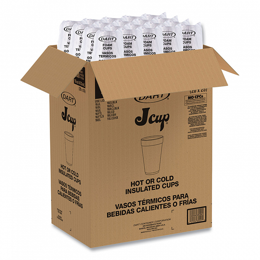 Foam Drink Cups, 16 oz, White, 20/Bag, 25 Bags/Carton (16J165)