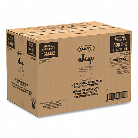Foam Containers, Extra Squat, 16 oz, White, 25/Bag, 20 Bags/Carton (16MJ32)
