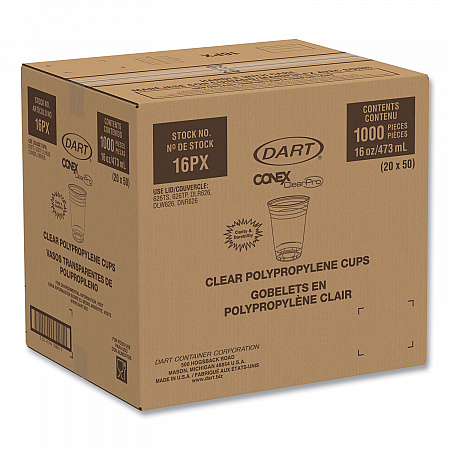 Conex ClearPro Plastic Cold Cups, 16 oz, Clear, 50/Pack, 20 Packs/Carton (16PX)