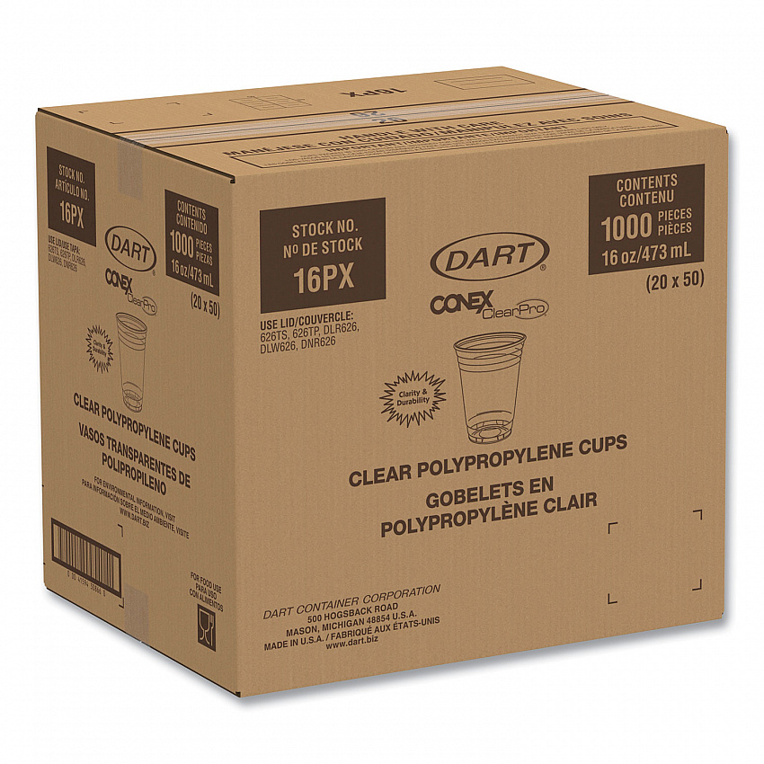 Conex ClearPro Plastic Cold Cups, 16 oz, Clear, 50/Pack, 20 Packs/Carton (16PX)