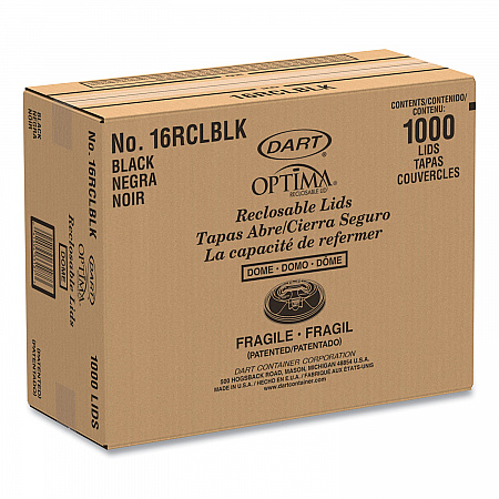 Optima Reclosable Lid, Fits 12 oz to 24 oz Hot Cups, Plastic, Black, 100/Pack, 10 Packs/Carton (16RCLBLK)