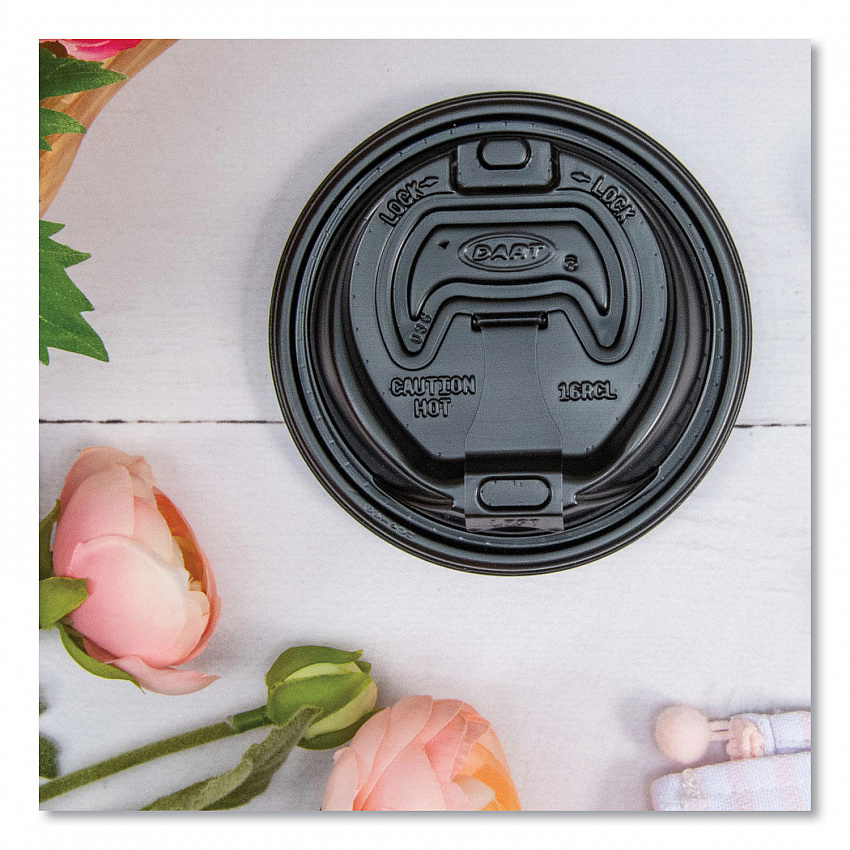 Optima Reclosable Lid, Fits 12 oz to 24 oz Hot Cups, Plastic, Black, 100/Pack, 10 Packs/Carton (16RCLBLK)