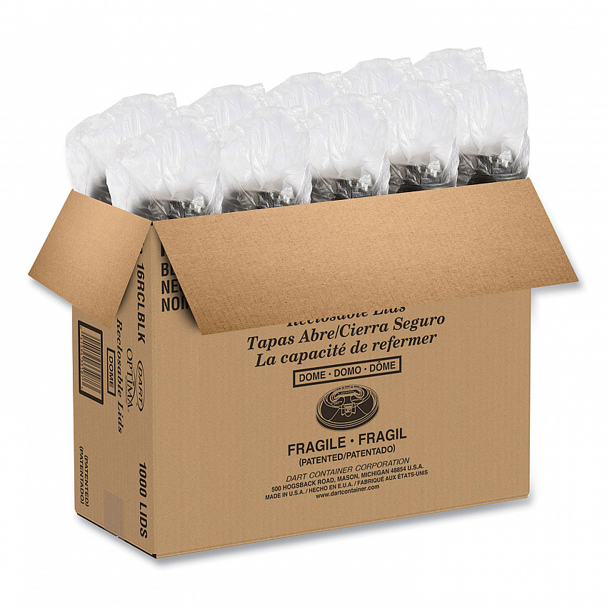 Optima Reclosable Lid, Fits 12 oz to 24 oz Hot Cups, Plastic, Black, 100/Pack, 10 Packs/Carton (16RCLBLK)