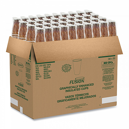 Fusion Escape Foam Hot/Cold Cups, 16 oz, Brown/Black, 1,000/Carton (16U16ESC)