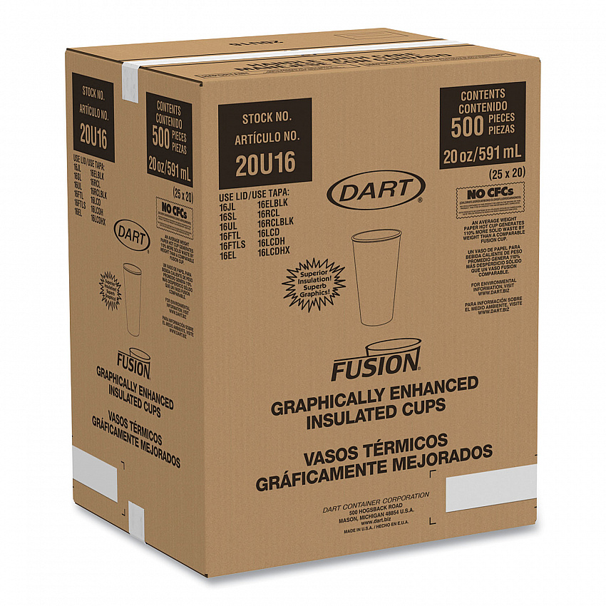 Fusion Escape Foam Hot/Cold Cups, 20 oz, Brown/Black, 500/Carton (20U16ESC)