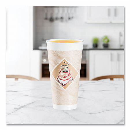 Cafe G Foam Hot/Cold Cups, 20 oz, Brown/Red/White, 20/Pack (20X16GPK)