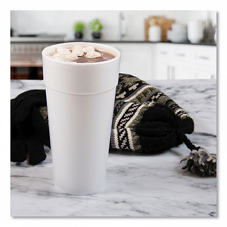 Foam Drink Cups, Hot/Cold, 24 oz, White, 25/Bag, 20 Bags/Carton (24J16)