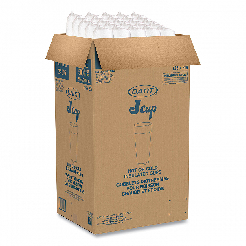 Foam Drink Cups, Hot/Cold, 24 oz, White, 25/Bag, 20 Bags/Carton (24J16)