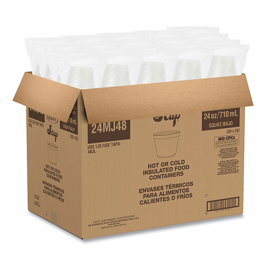 Foam Containers, 24 oz, White, 25/Bag, 20 Bags/Carton (24MJ48)