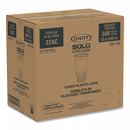 Ultra Clear Pedestal PET Cups, 32 oz, Plastic, Clear, 25/Bag, 20 Bags/Carton (32AC)