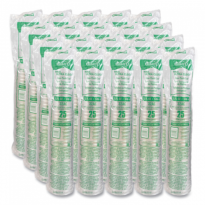 Ultra Clear Pedestal PET Cups, 32 oz, Plastic, Clear, 25/Bag, 20 Bags/Carton (32AC)