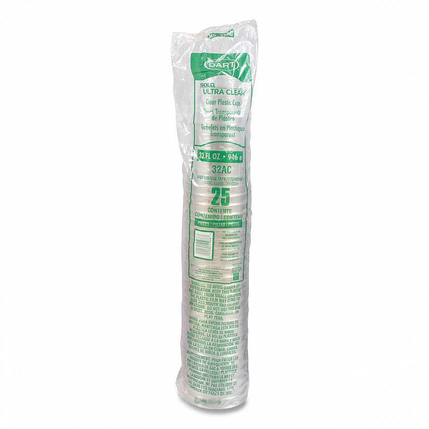 Ultra Clear Pedestal PET Cups, 32 oz, Plastic, Clear, 25/Bag, 20 Bags/Carton (32AC)