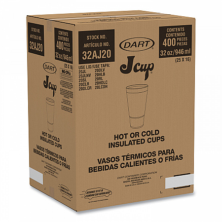 Horizon Hot/Cold Foam Drinking Cups, 32 oz, White/Teal, 16/Bag, 25 Bags/Carton (32AJ20H)