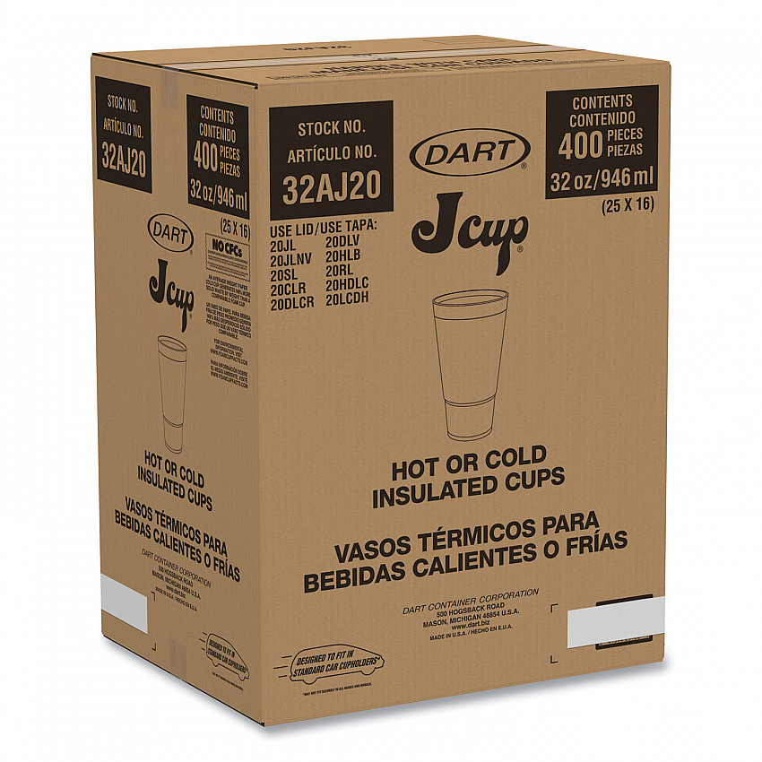 Horizon Hot/Cold Foam Drinking Cups, 32 oz, White/Teal, 16/Bag, 25 Bags/Carton (32AJ20H)