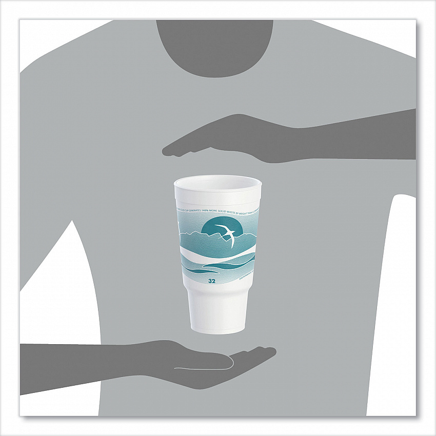 Horizon Hot/Cold Foam Drinking Cups, 32 oz, White/Teal, 16/Bag, 25 Bags/Carton (32AJ20H)