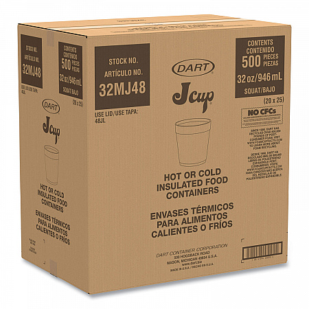 Foam Containers, 32 oz, White, 25/Bag, 20 Bags/Carton (32MJ48)