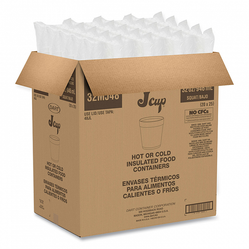 Foam Containers, 32 oz, White, 25/Bag, 20 Bags/Carton (32MJ48)