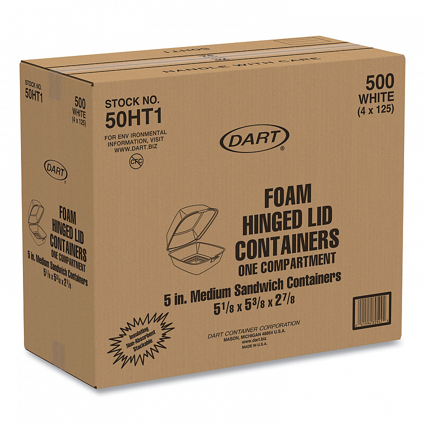 Foam Hinged Lid Containers, 5.38 x 5.5 x 2.88, White, 500/Carton (50HT1)