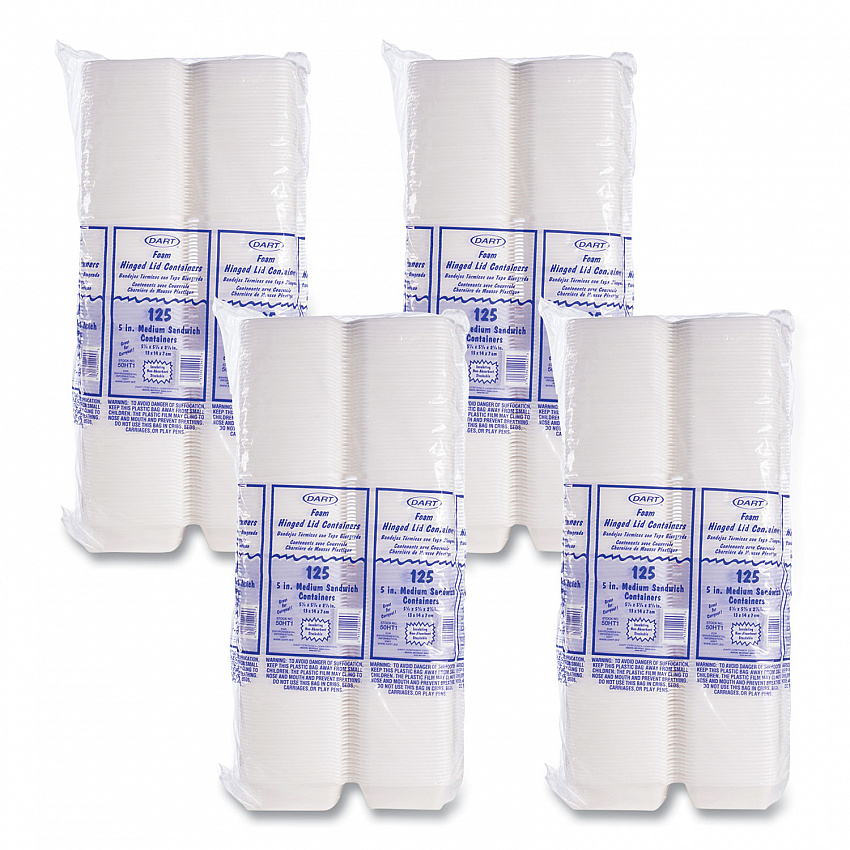 Foam Hinged Lid Containers, 5.38 x 5.5 x 2.88, White, 500/Carton (50HT1)