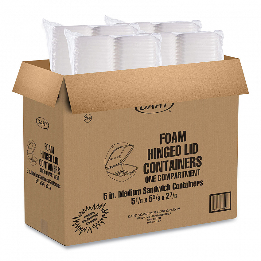 Foam Hinged Lid Containers, 5.38 x 5.5 x 2.88, White, 500/Carton (50HT1)