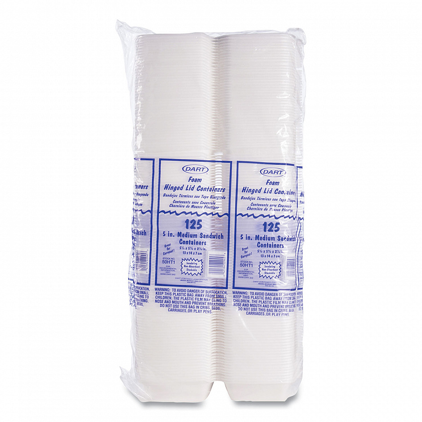 Foam Hinged Lid Containers, 5.38 x 5.5 x 2.88, White, 500/Carton (50HT1)