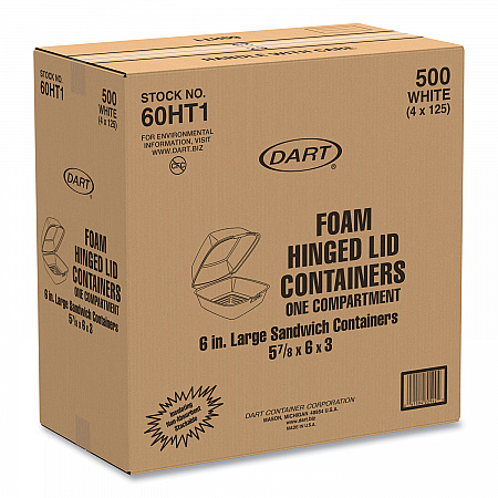 Foam Hinged Lid Containers, 6 x 5.78 x 3, White, 500/Carton (60HT1)