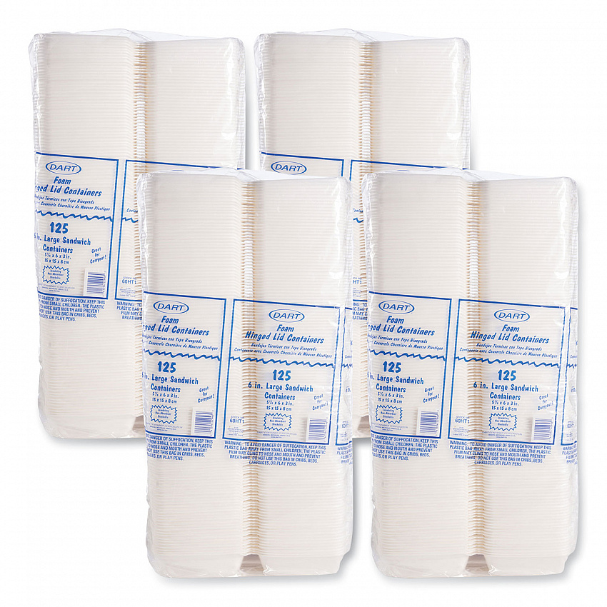 Foam Hinged Lid Containers, 6 x 5.78 x 3, White, 500/Carton (60HT1)