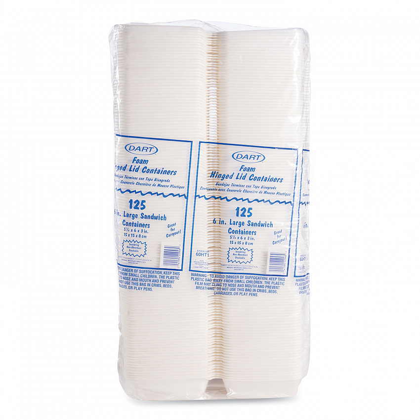Foam Hinged Lid Containers, 6 x 5.78 x 3, White, 500/Carton (60HT1)