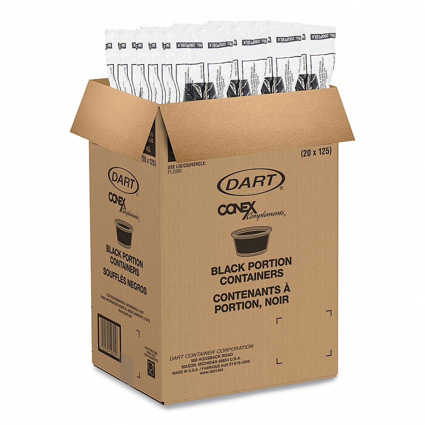 Conex Complements Portion/Medicine Cups, 2 oz, Plastic, Black, 125/Bag, 20 Bags/Carton (200PCBLK)