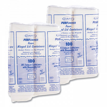 Foam Hinged Lid Containers, 6.4 x 9.3 x 2.9, White, 100/Pack, 2 Packs/Carton (205HT1)