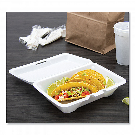 Foam Hinged Lid Containers, 6.4 x 9.3 x 2.9, White, 100/Pack, 2 Packs/Carton (205HT1)