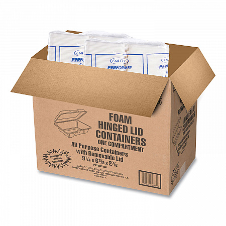 Foam Hinged Lid Containers, 6.4 x 9.3 x 2.9, White, 100/Pack, 2 Packs/Carton (205HT1)
