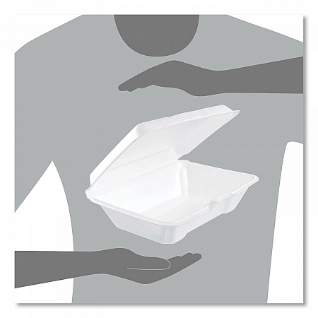 Foam Hinged Lid Containers, 6.4 x 9.3 x 2.9, White, 100/Pack, 2 Packs/Carton (205HT1)
