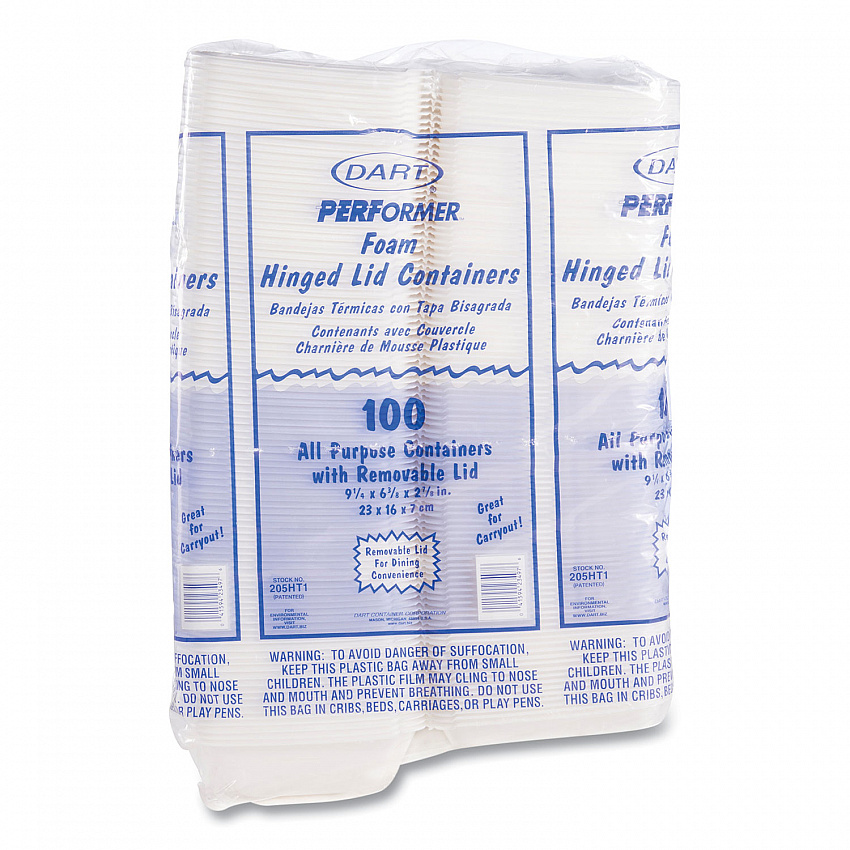 Foam Hinged Lid Containers, 6.4 x 9.3 x 2.9, White, 100/Pack, 2 Packs/Carton (205HT1)