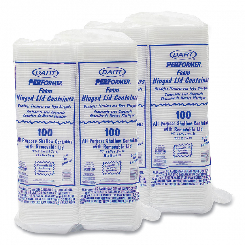 Foam Hinged Lid Containers, 6.4 x 9.3 x 2.6, White, 200/Carton (206HT1R)