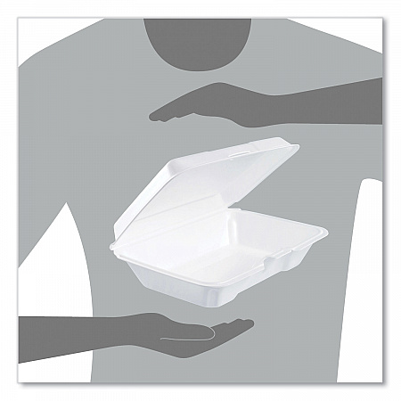 Foam Hinged Lid Containers, 6.4 x 9.3 x 2.6, White, 200/Carton (206HT1R)