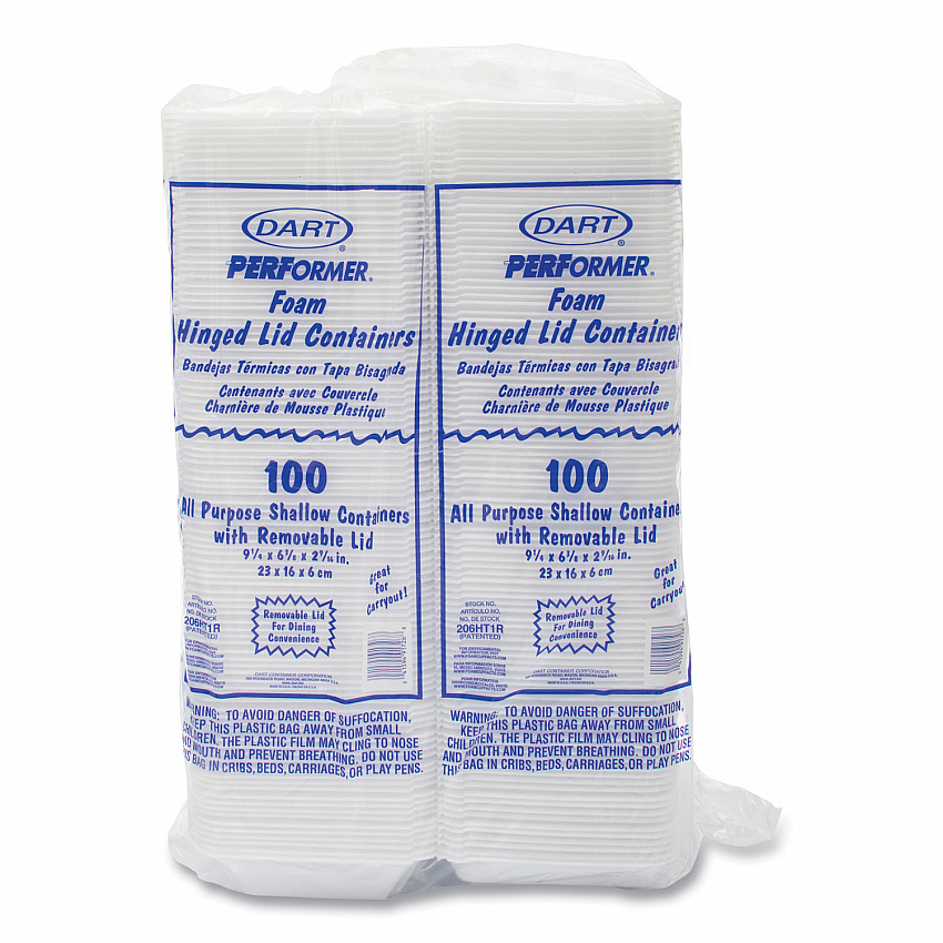 Foam Hinged Lid Containers, 6.4 x 9.3 x 2.6, White, 200/Carton (206HT1R)