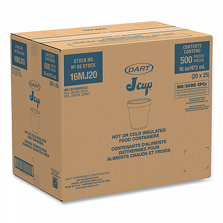 Foam Containers, Squat, 16 oz, White, 25/Bag, 20 Bags/Carton (16MJ20)