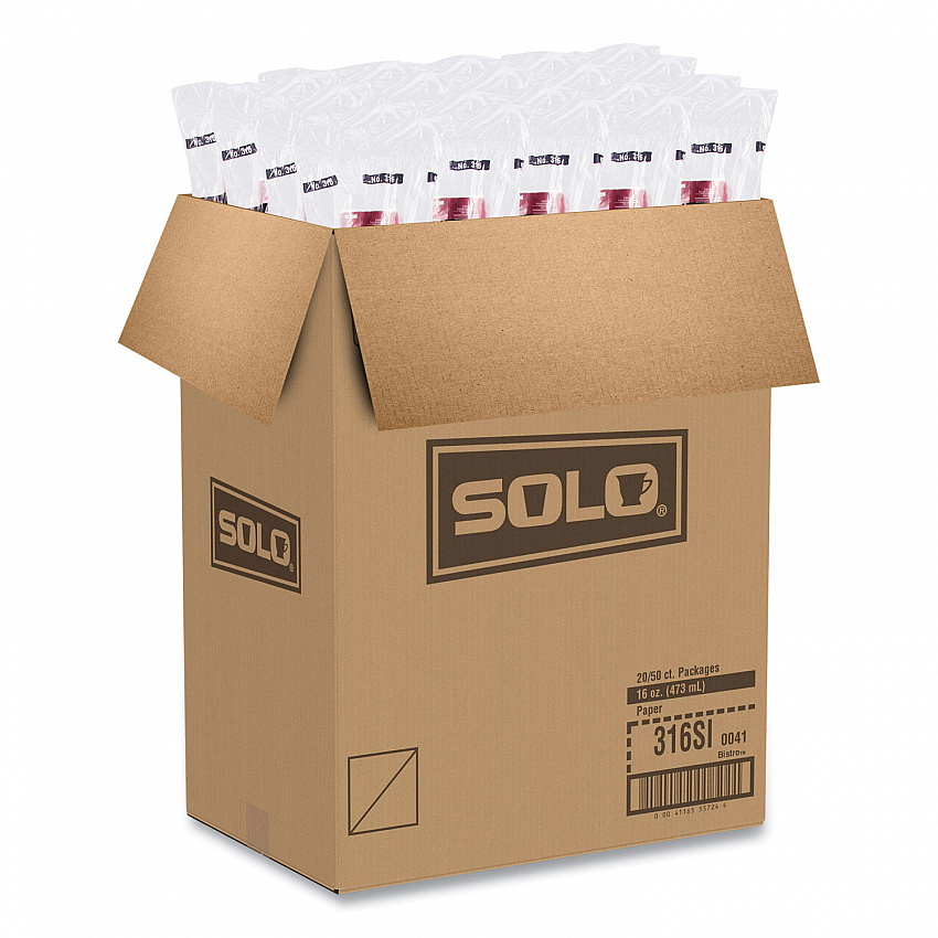 Paper Hot Drink Cups in Bistro Design, 16 oz, Maroon, 50/Pack (316SIPK)