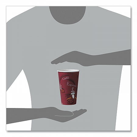 Paper Hot Drink Cups in Bistro Design, 16 oz, Maroon, 50/Pack (316SIPK)