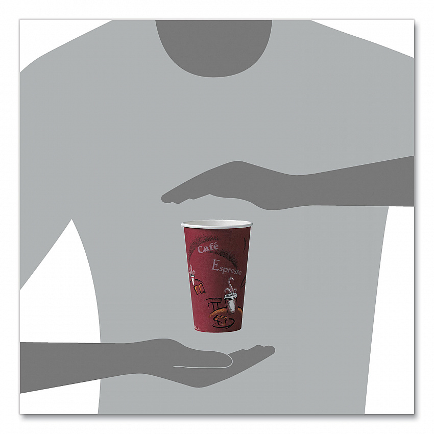 Paper Hot Drink Cups in Bistro Design, 16 oz, Maroon, 50/Pack (316SIPK)