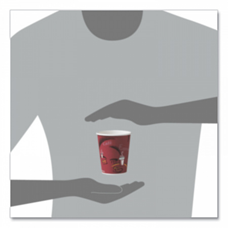 Paper Hot Drink Cups in Bistro Design, 10 oz, Maroon, 50/Pack (370SIPK)