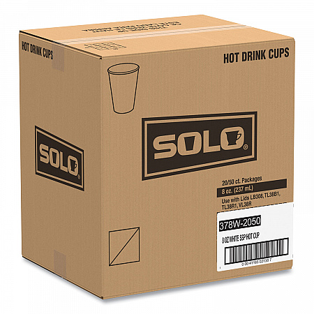 Single-Sided Poly Paper Hot Cups, 8 oz, White, 50/Bag, 20 Bags/Carton (378W2050)